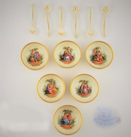 19th C. Dresden Lamb Porcelain Hand Painted Salt And Pepper Bowl