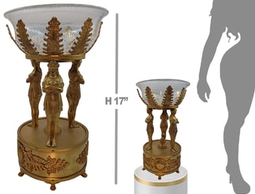 19th C. French Bronze & Crystal Figural Centerpiece
