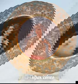 19th C. Royal Vienna Jeweled Porcelain Portrait Plate