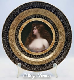 19th C. Royal Vienna Jeweled Hand Painted Portrait Plate