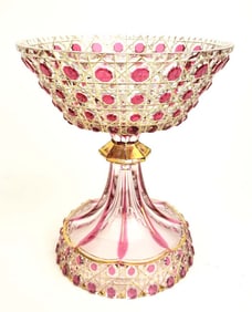 19th C. Bohemian Diamond Cut Compote