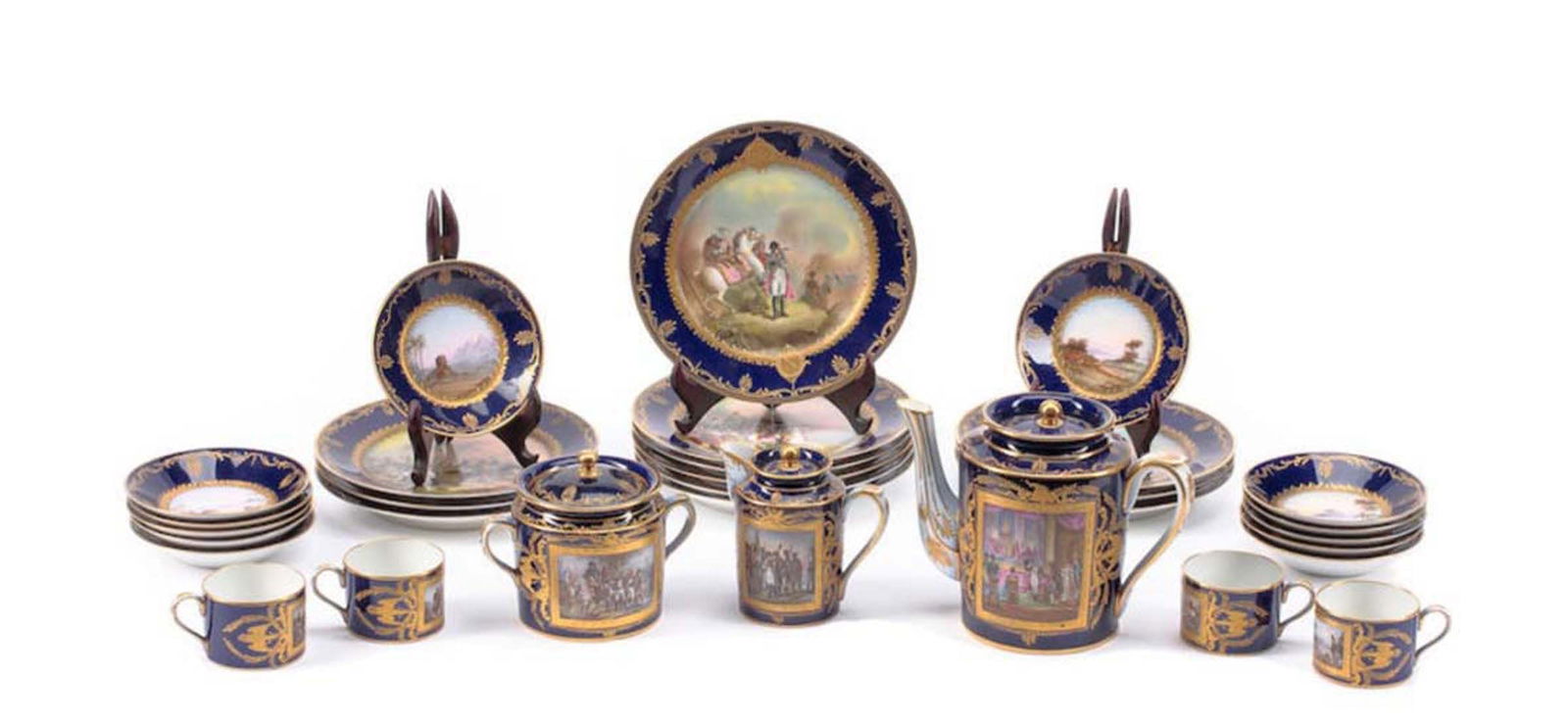 19th C. Sevres Napoleonic Gilt & Polychromed Porcelain Coffee Service (1 of 1)