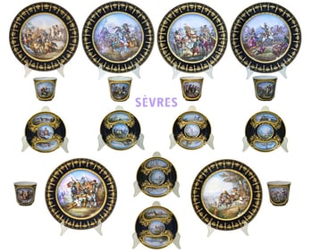 19th C. French Hand Painted Sevres Tea / Coffee Set, Signed By Artist (18pcs)