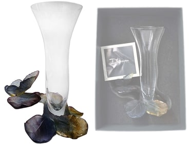 French Daum Crystal Flower Base & Butterfly Vase