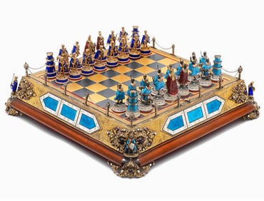 Viennese Silver Enamel Austrian Chess Set