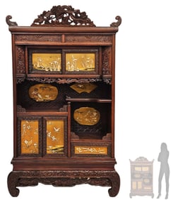 19th C. Japanese Hardwood Shodona Cabinet, Meiji Period