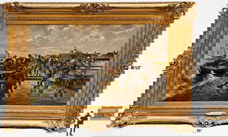 Van Hommel "Ocean Dock" Oil on Board, 19th C.