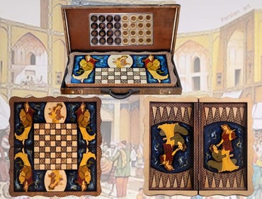 Persian Hand Painted Isfahan ' Khatam ' Backgammon set