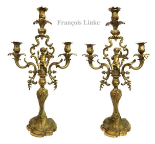 Pair of 19th C. F. Linke Gilt Bronze Figural Candelabras