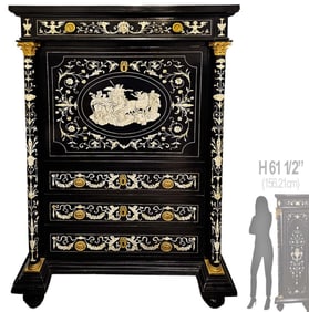 19th C. Continental Ebonized Bronze Mounted Inlaid Cabinet