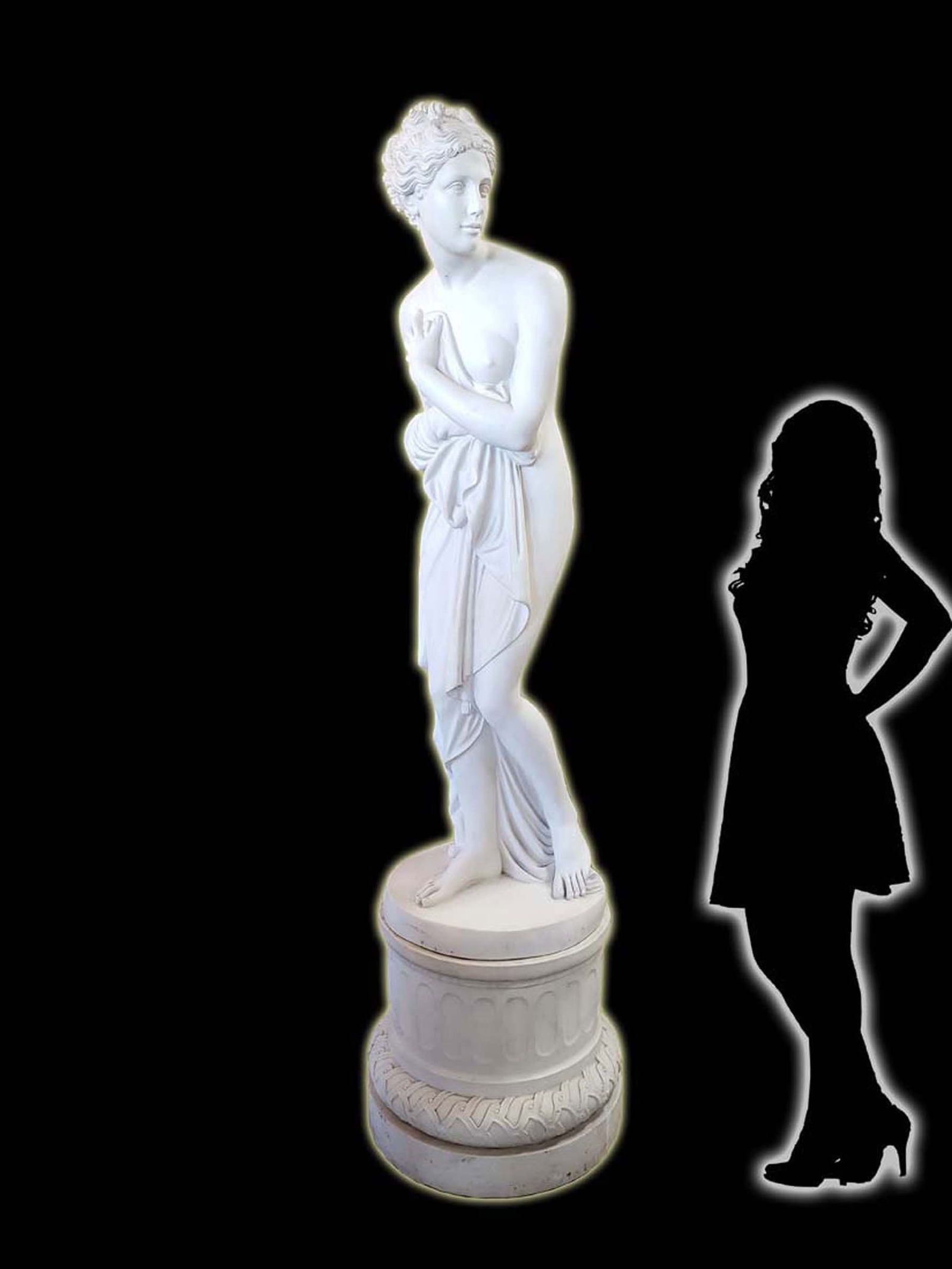 A Monumental Bisque Statue of Nude Woman: A Monumental Bisque Statue of Nude Woman. Measures H: 82" including base and W: 18 1/2"