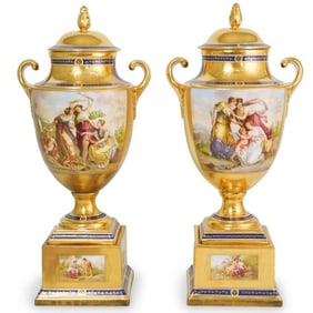 Pair of Large 19th C. Royal Vienna Porcelain Urns
