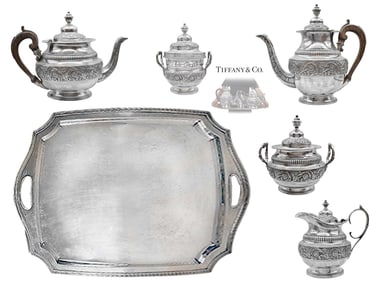 Large, Heavy Late 19th C. Tiffany & Co. Sterling Silver (8,260g) Six-Pieces Tea Set