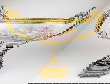 19th C. Sevres Pocelain Gilt Bronze Mounted Centerpiece