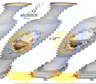 Pair Of Large 19th C. Snowball Meissen Vases