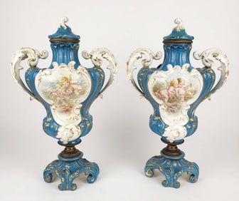 Pair of 19th C. French Sevres Porcelain Vases