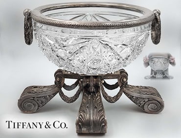 Large 19th C. Tiffany And Co. Sterling Silver With Russian Crystal Centerpiece, Made By Faberge For
