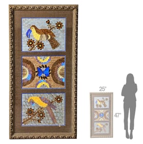 Large Collage Parrots & Flowers, Butterfly Moth Wings Taxidermy Art