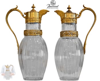 Pair Of 19th C. French Cut Crystal Baccarat Bronze Mounted Claret Jugs