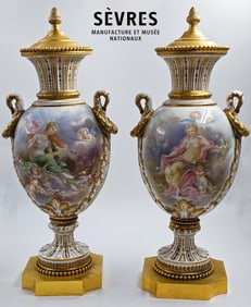 Pair Of 19th C. French Sevres Urns, Signed