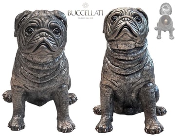 Pair Of Large Mario Buccellati Silver Pug Wine Coolers