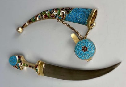 19th C. Russian Enamel 84 Silver Dagger Pin