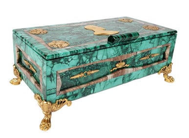 Magnificent Russian Malachite & Bronze Jewelry Box, 19th C.