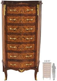19th C. French Louis XV Style Marquetry Chest Of Drawers