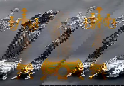 Albert-Ernest Carrier Belleuse, French Napoleon III Gilt & Patinated Bronze 3-Piece