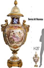 Large 19th C. Sevres Porcelain & Bronze Lidded Vase / Centerpiece, Signed