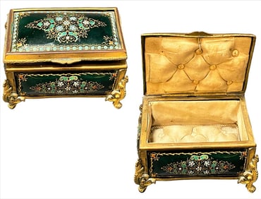 19th C. French Bronze & Enamel Jeweled box