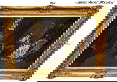 Large Oil On Canvas 'Afternoon Request' By French Christian Fossier