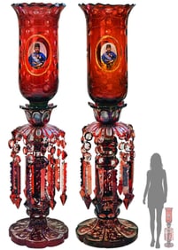 Pair Of 19th C. Persian Qajar Lamp & Baccarat Shade Lamps