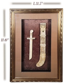 Large Framed Chinese Hand Carved Sword With Jade