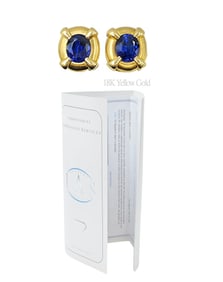 18K Yellow Gold With Deep Royal Blue Sapphire Women's Earrings