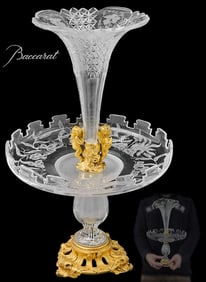 19th C. French Figural Bronze Mounted Baccarat Top Crystal Centerpiece, Signed By Courtois