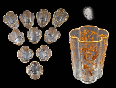 10 Set Of 19th Century Austrian Quatrefoil Shape Hand Paint Enameling Shot Glasses