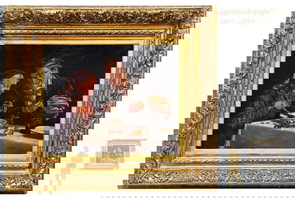 19th C. Elderly Couple Oil On Canvas Painting Signed By E.Zampighi