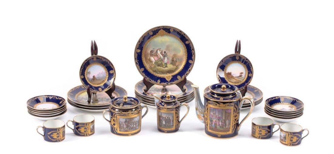 19th C. Sevres Napoleonic Gilt & Polychromed Porcelain Coffee Service (1 of 1)