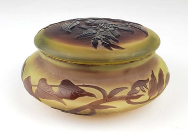 19th C. Galle Glass Cameo Powder Box