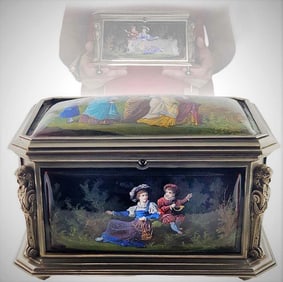 19th C. Enamel On Copper Austrian Jewelry Box
