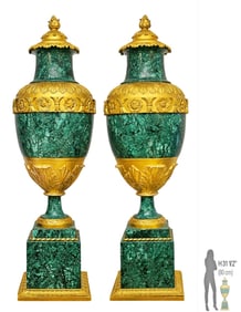 Pair Of Large French Malachite Bronze Mounted Urns