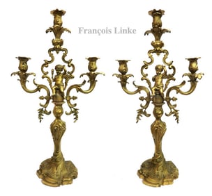 Pair of 19th C. F. Linke Gilt Bronze Figural Candelabras