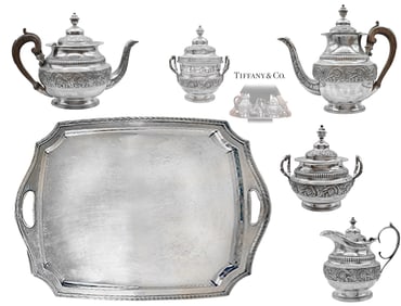 Large, Heavy Late 19th C. Tiffany & Co. Sterling Silver (8,260g) Six-Pieces Tea Set
