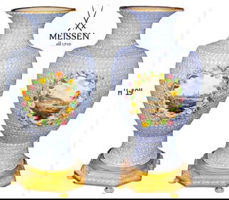 Pair Of Large 19th C. Snowball Meissen Vases