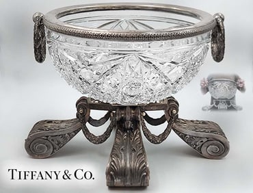 Large 19th C. Tiffany And Co. Sterling Silver With Russian Crystal Centerpiece, Made By Faberge For
