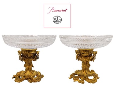 Pair Of 19th C. French Gilt Bronze Baccarat Crystal Taza, Centerpiece