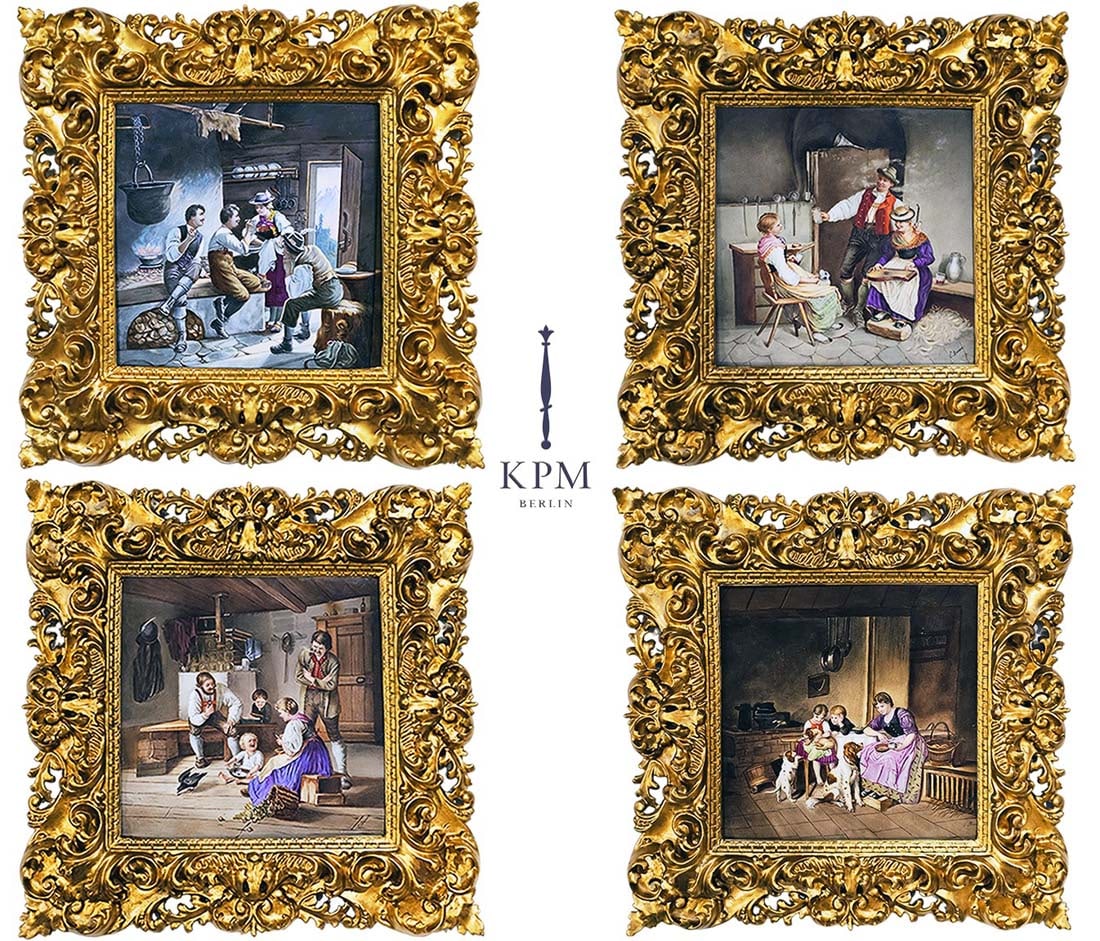 19th C. Lot Of Four Berlin KPM: 19th C. Lot Of Four Berlin KPM. Frame: 20 1/2" x 20 1/2" \ Porcelain: 12 1/2" x 12 1/2"
