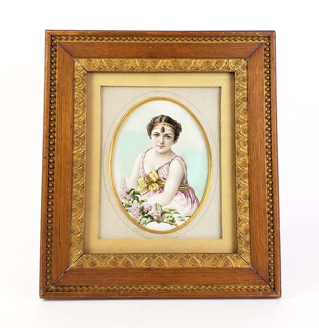 19th C. Orientalist Oval Painting of Woman Framed (1 of 4)