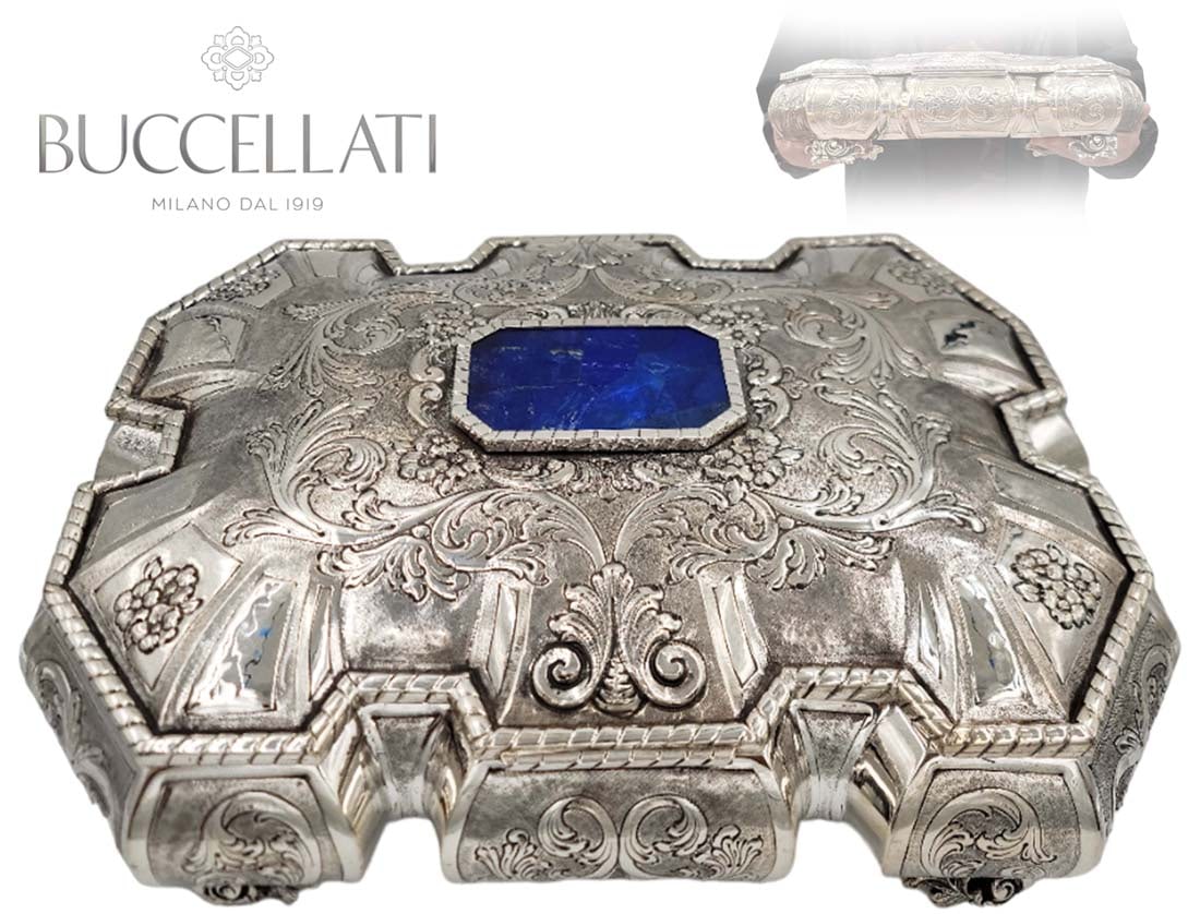 Large Heavy Mario Buccellati 800 Silver And Lapis Lazuli On The Box: Large Heavy Mario Buccellati 800 Silver And Lapis Lazuli On The Box. H 5 7/8" x W 13 7/8" x L 17 7/8"
